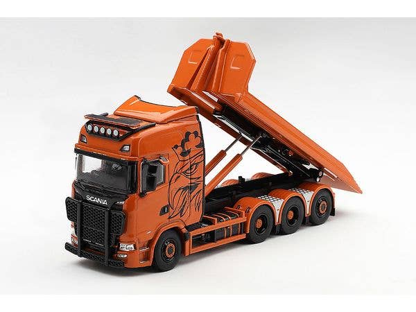 Scania 770S B8x4NA Hooklift Flatbed Orange (Left-hand drive)