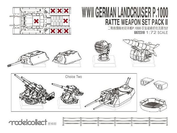 WWII Germany Landcruiser p.1000 Ratte Weapon Set Pack II