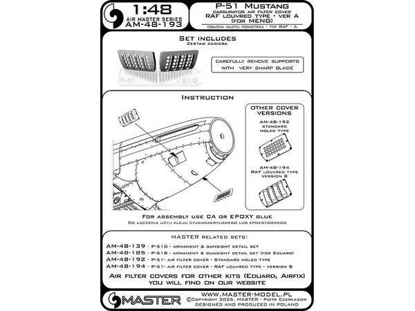 P-51 Mustang - Carburator Air Filter Cover - RAF Louvred Type - Version A (for Meng)