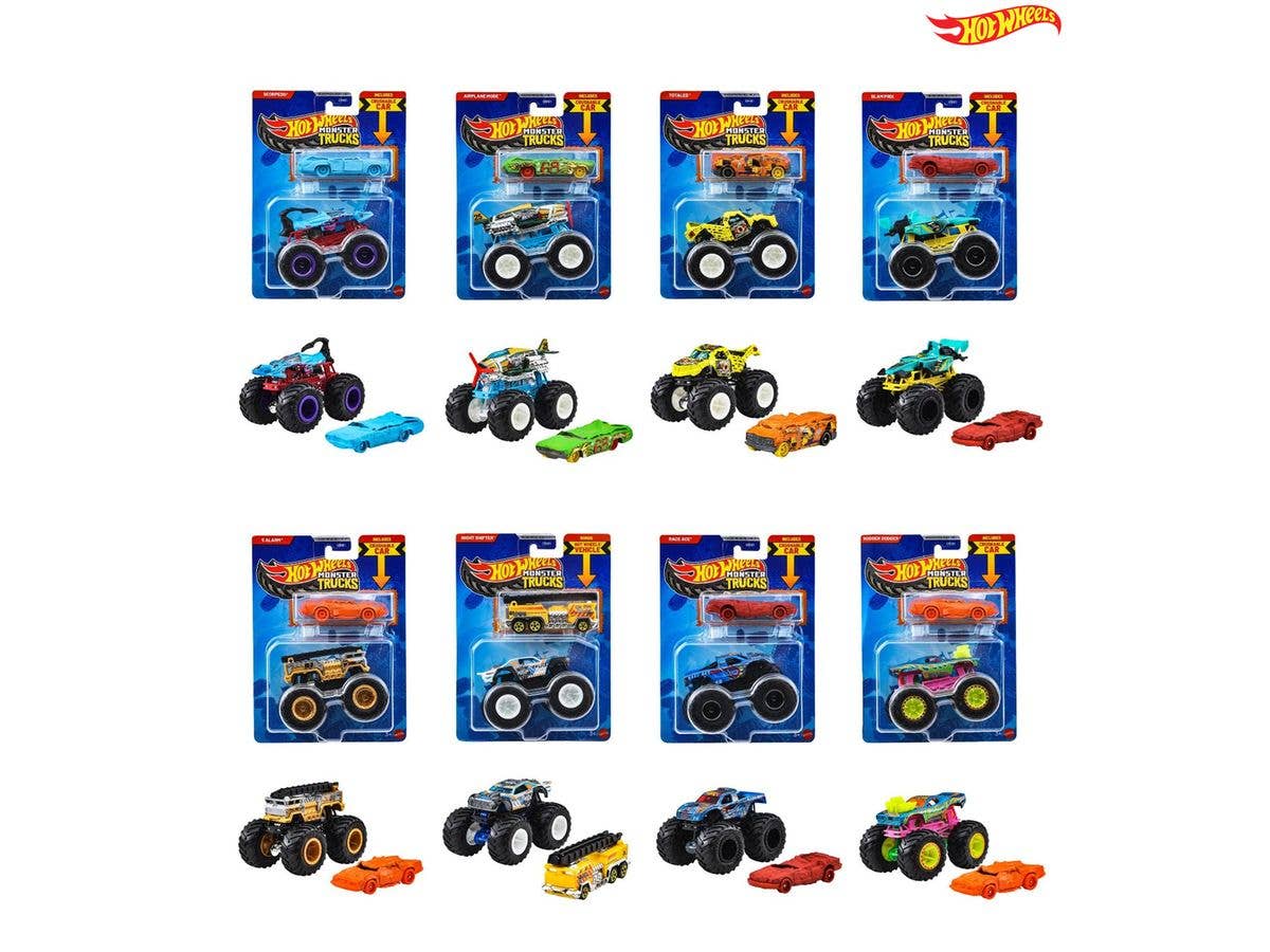 Hot Wheels Monster Truck + Diecast Car Assortment 1Box 8Pcs