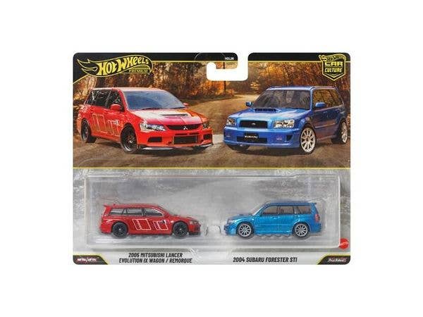 Hot Wheels Premium 2-Pack: 2005 Mitsubishi Lancer Evolution IX Wagon / 2004 Subaru Forester STI (Waiting List)