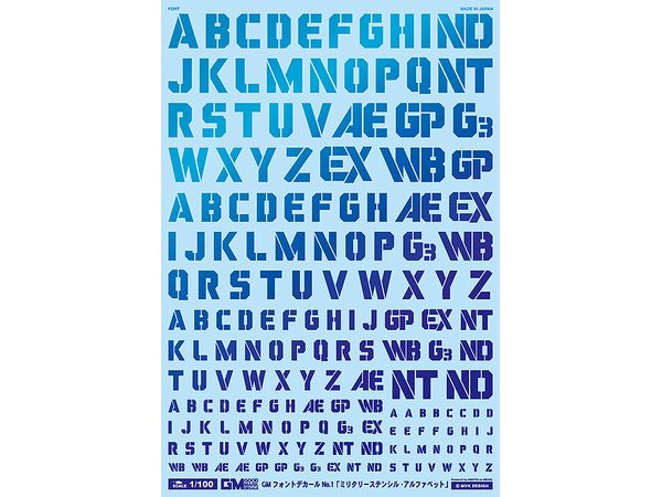 GM Font Decal No.1 Military Stencil Alphabet Prism Blue & Neon Blue