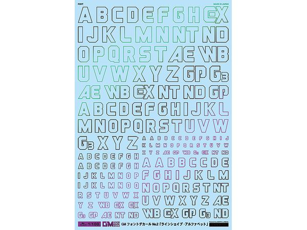 GM Font Decal No.2 Line Shape Alphabet Prism Black & Neon Blue