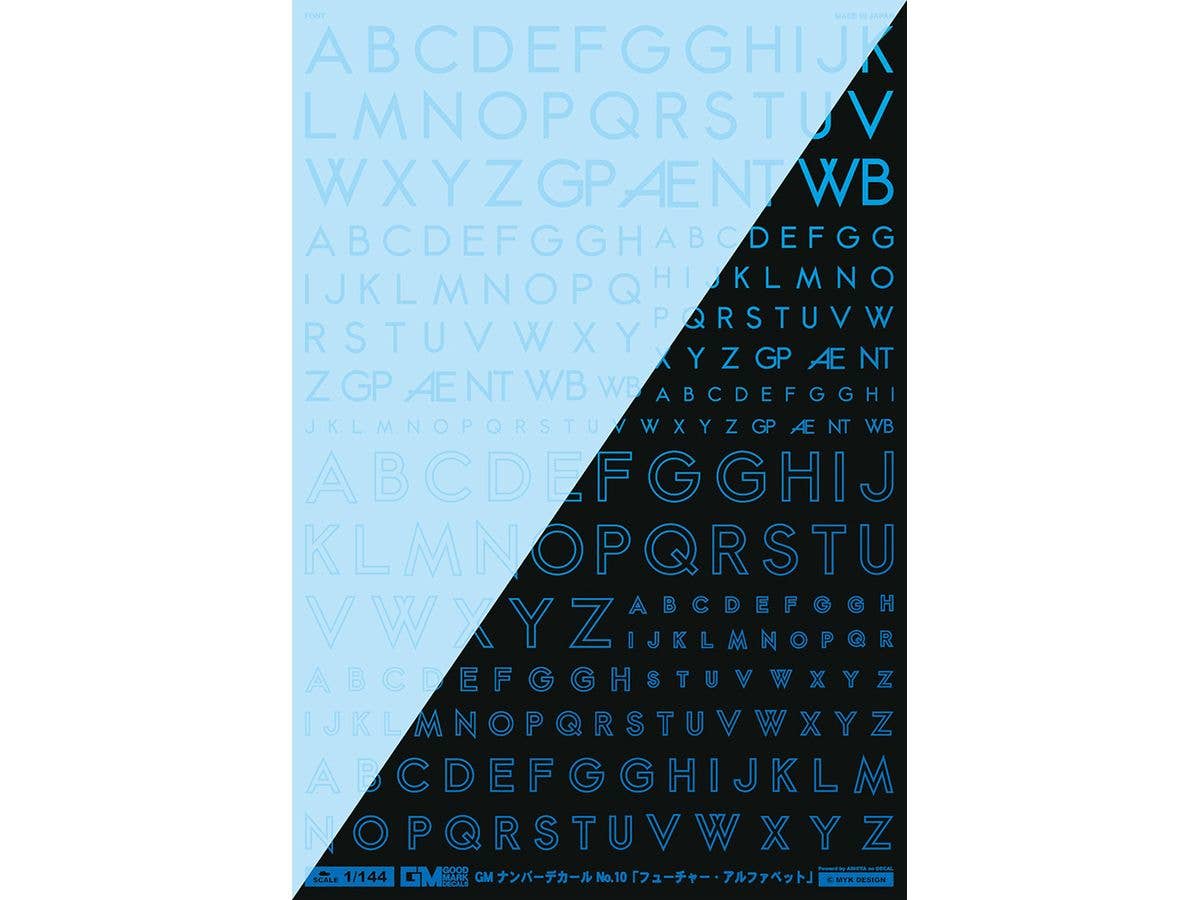 GM Font Decal No.10 Future Alphabet Clear & Neon Splash Blue