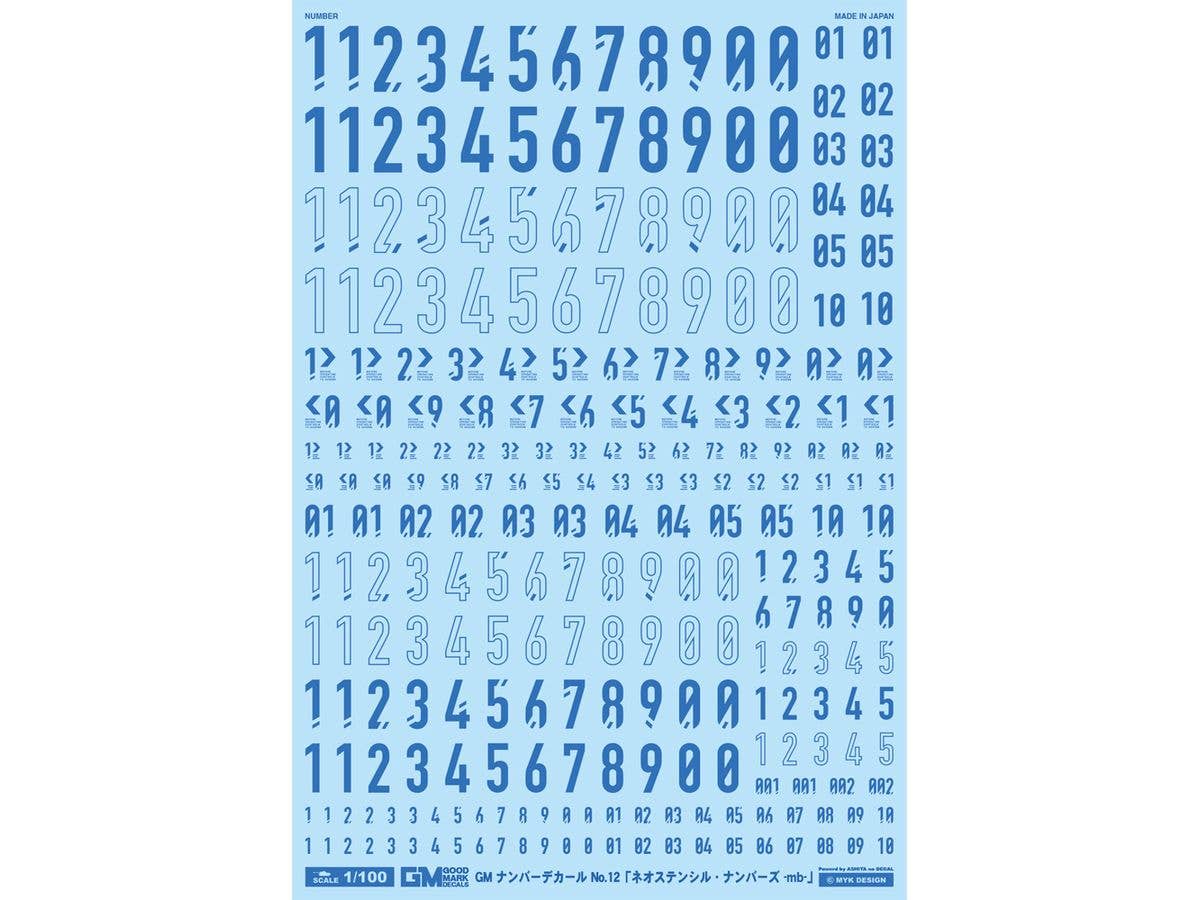 GM Number Decal No. 12 Neo Stencil Numbers -mb- Cool Blue