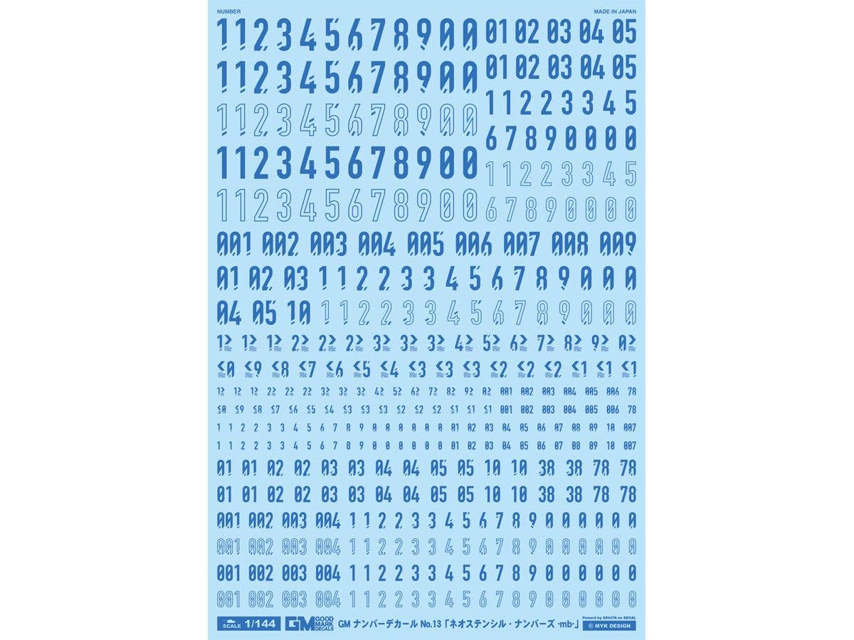 GM Number Decal No. 13 Neo Stencil Numbers -mb- Cool Blue