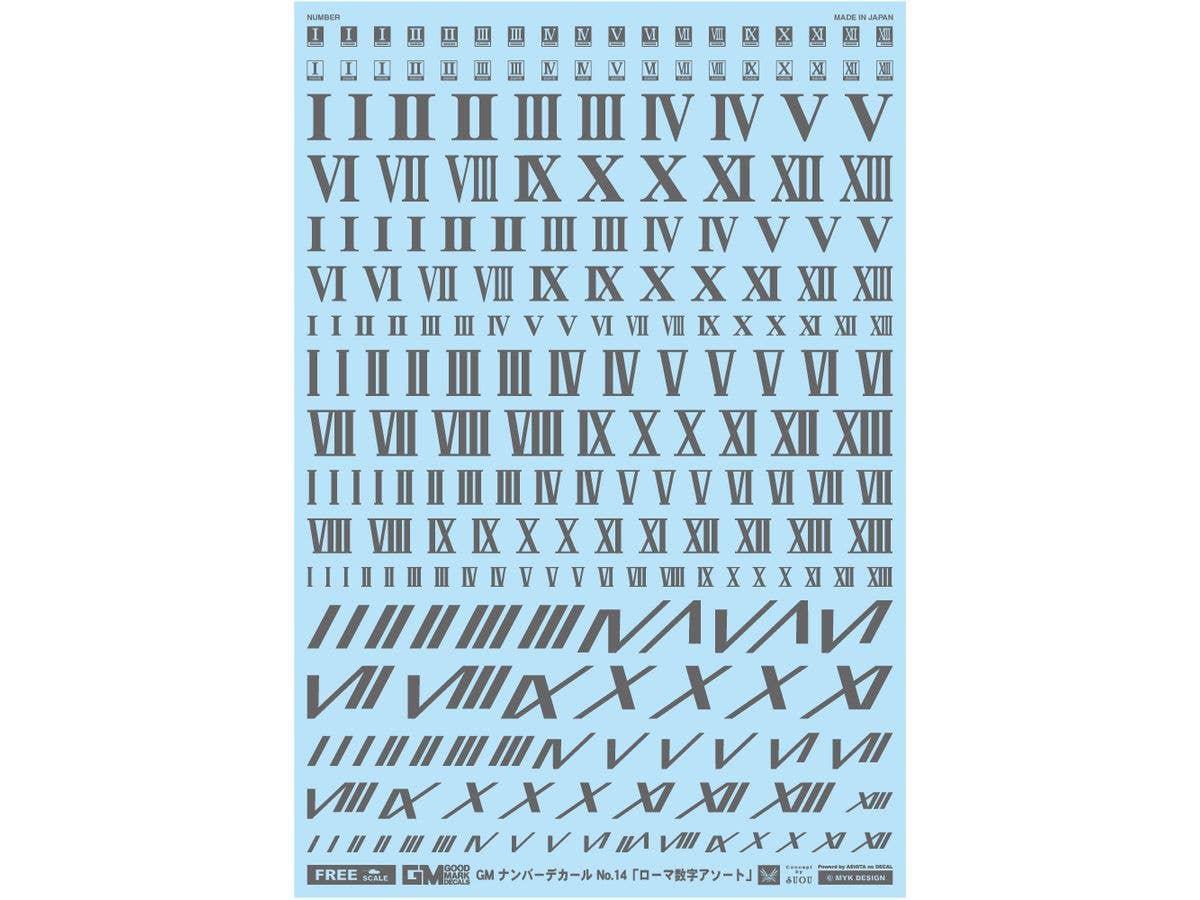 GM Number Decal No.14 Roman Numeral Assortment Dark Gray