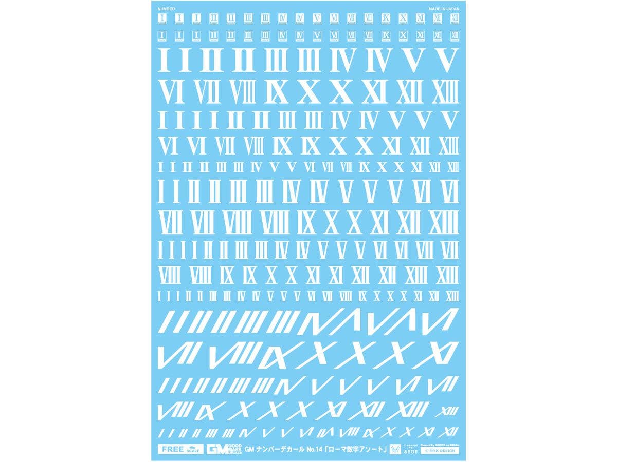 GM Number Decal No.14 Roman Numeral Assortment White