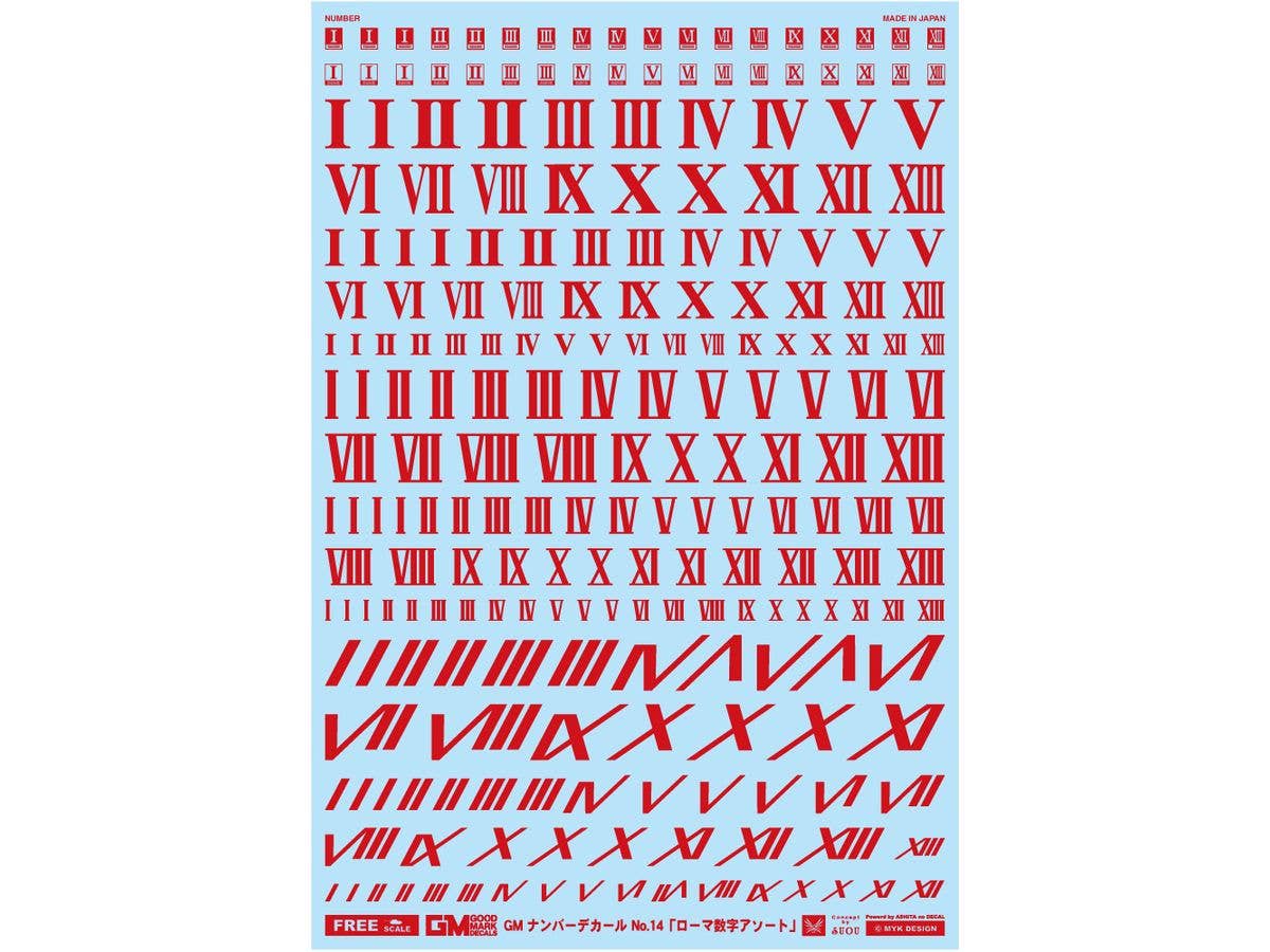 GM Number Decal No.14 Roman Numeral Assortment Red