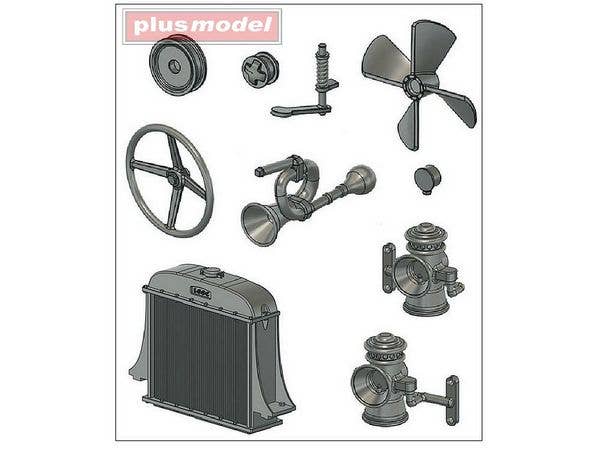 Additional kit for the Lorry B truck model from Mini Art. The kit includes a radiator, lights, horn, steering wheel and other small parts. All made by 3D printing.