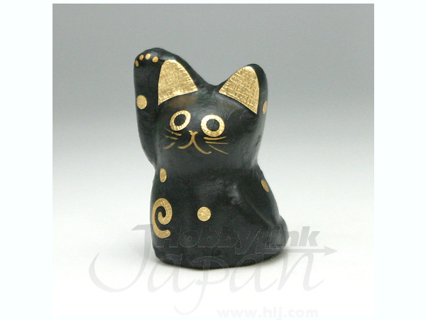Hidamari Nora Handmade Paper Cat: Chibi Maneki Neko Beckoning Cat (Black & Gold)