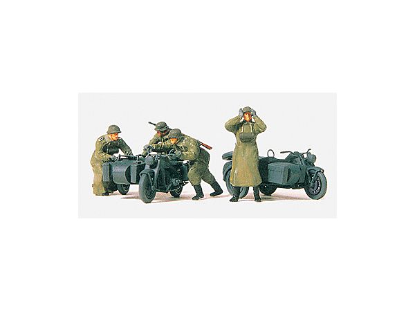 EDW motorcycle soldiers pushing, motorcycle Zundapp KS 750 with sidecar and 4 soldiers