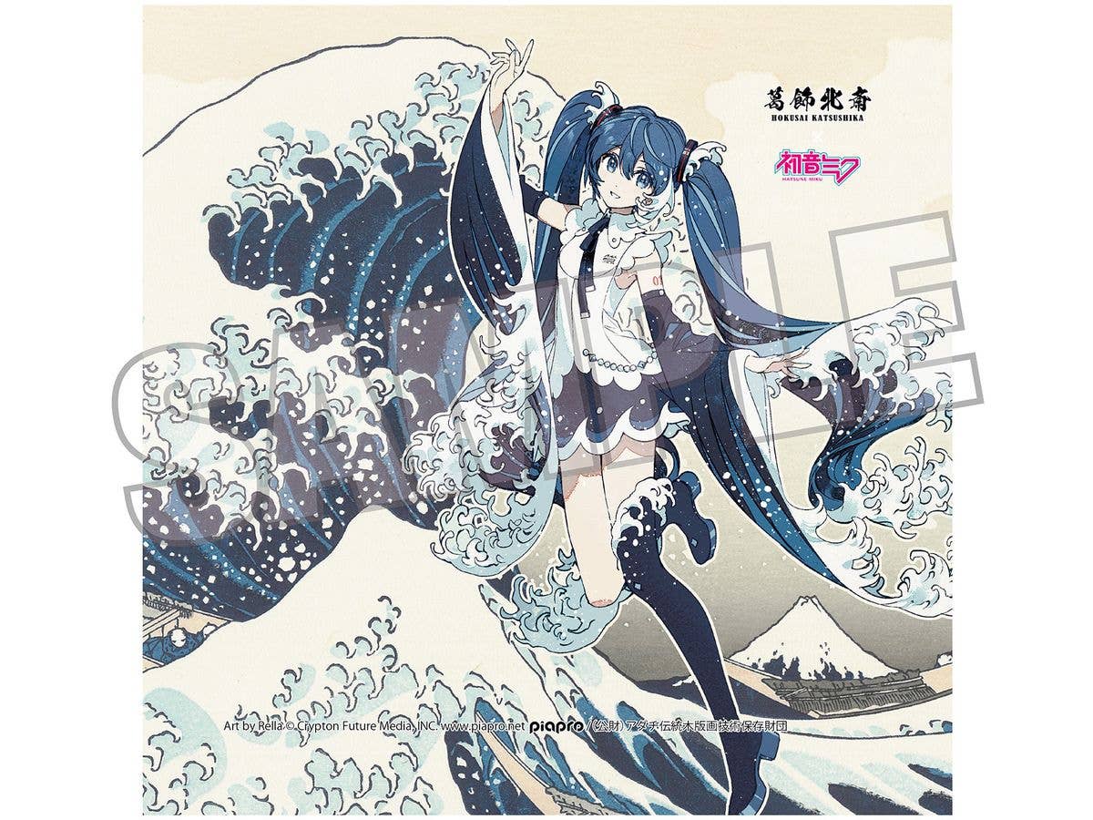 Katsushika Hokusai x Hatsune Miku by Rella Hand Towel Hatsune Miku The Great Wave off Kanagawa