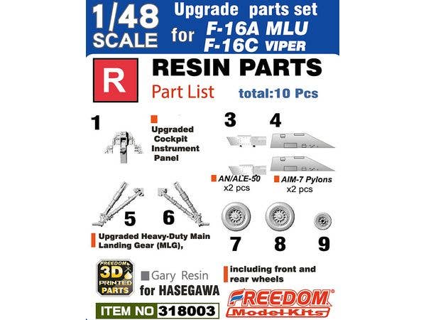 F-16AM (MLU) Upgrade Set Resin Parts 3D Printed for HASEGAWA