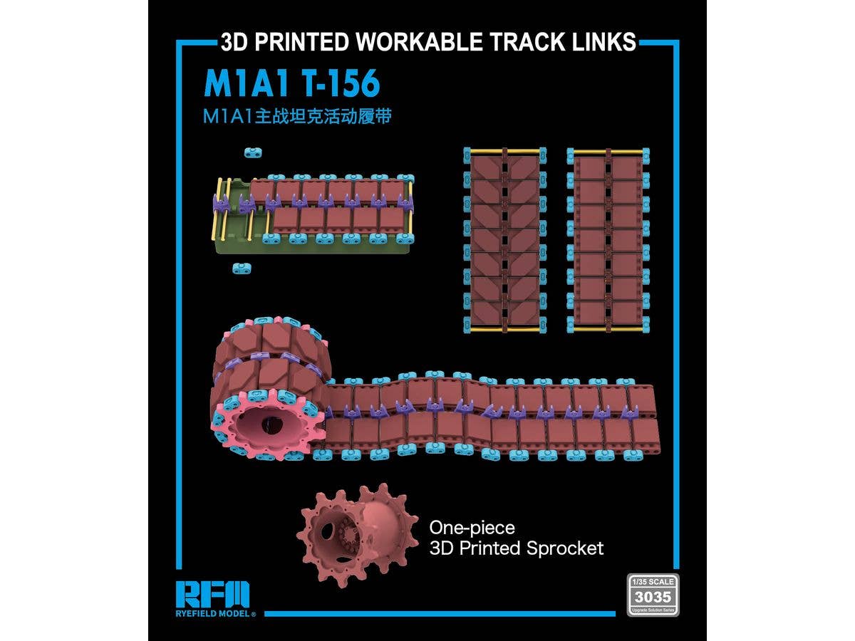3D Printed WorkableTracks w/One-piece Sprocket, T-156 for M1A1