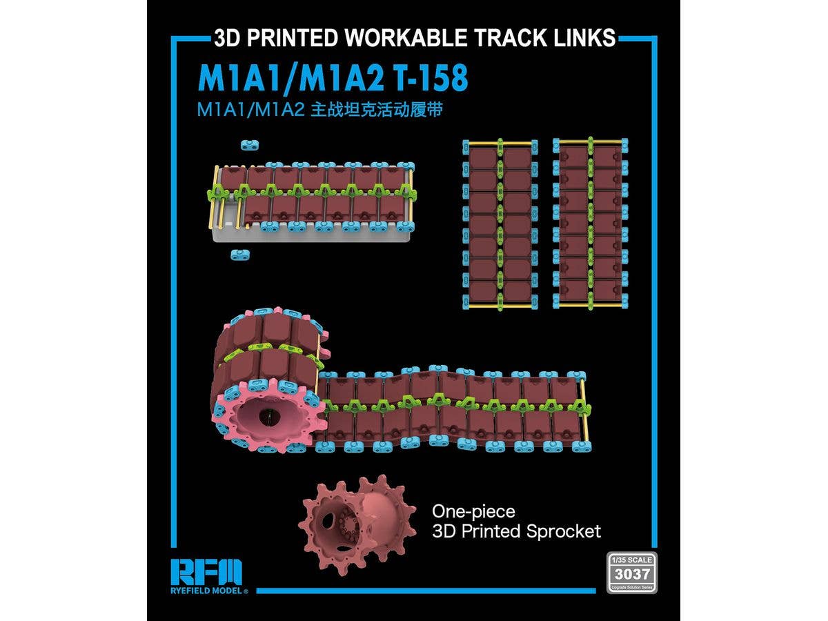 3D Printed WorkableTracks w/One-piece Sprocket, T-158 for M1A1/M1A2