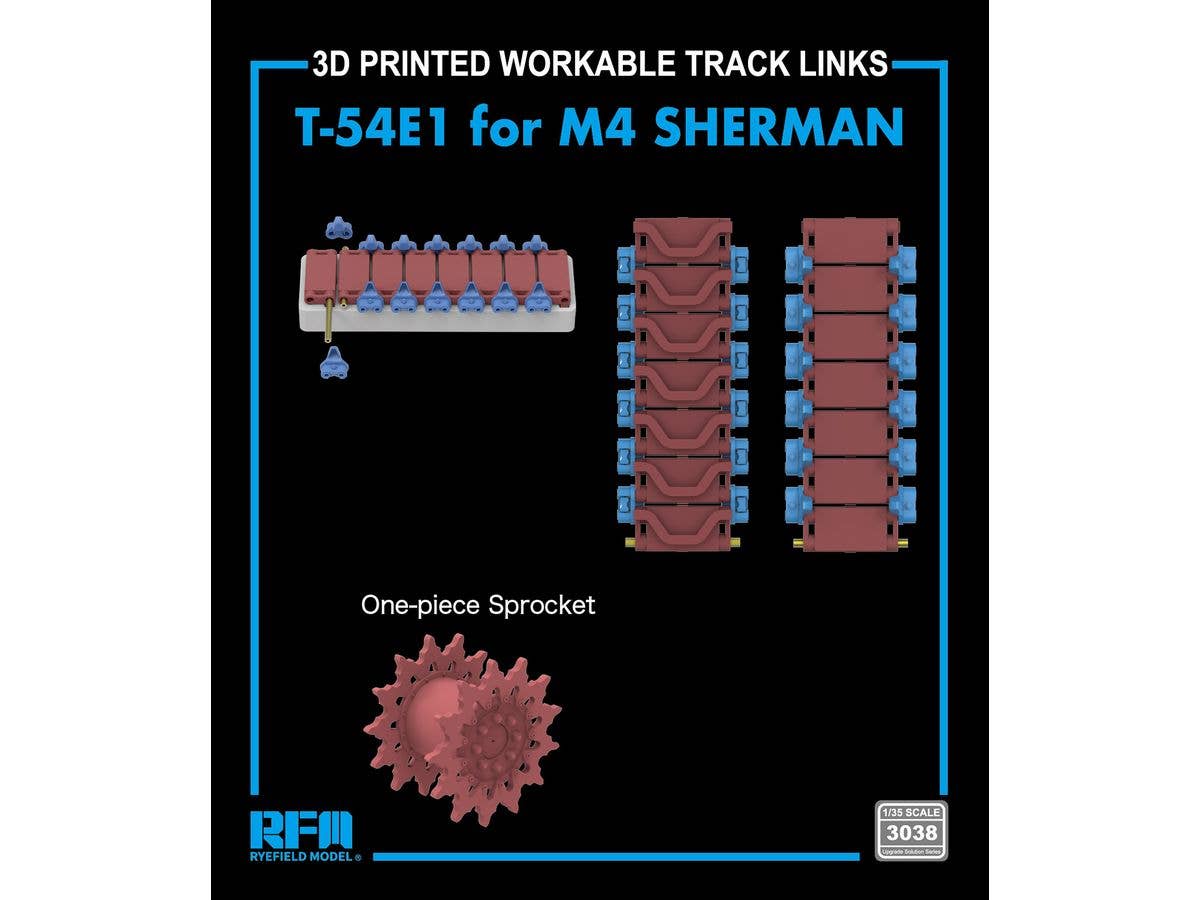 3D Printed WorkableTracks w/One-piece Sprocket, T-54E1 for M4, M4A1, M4A2, M4A3, M4A4