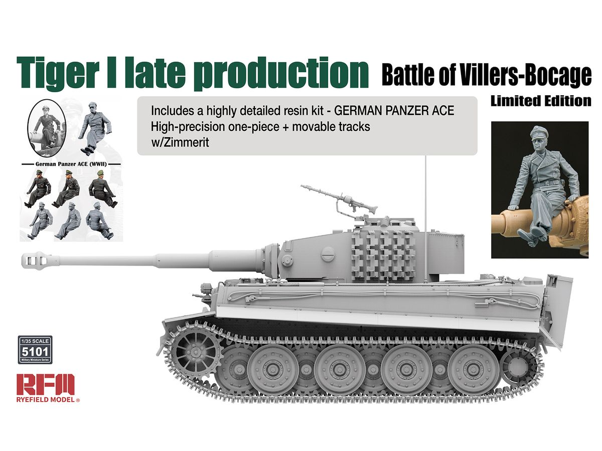 Tiger I late production (Battle of Villers-Bocage) w/Zimmerit, Includes a highly detailed resin kit - GERMAN PANZER ACE