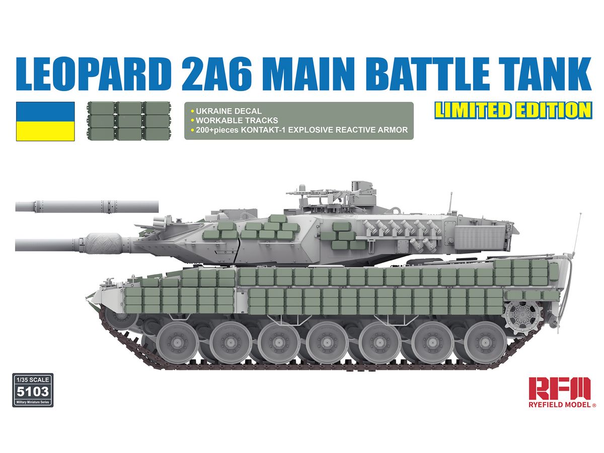 Leopard 2A6 Main Battle Tank with Ukraine Decal/Kontakt-1ERA/Workable Tracks