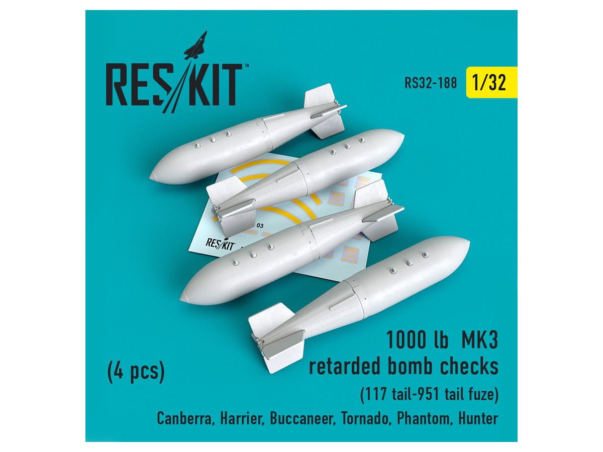 1000 Lb MK3 Retarded Bomb Checks (4pcs) (117 Tail-951 Tail Fuze)(Canberra, Harrier, Buccaneer, Tornado, Phantom, Hunter)