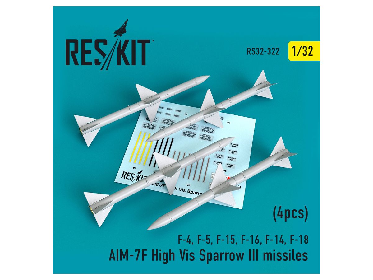 AIM-7F High Vis Sparrow III missiles (4pcs)(F-4, F-5, F-15, F-16, F-14, F-18)