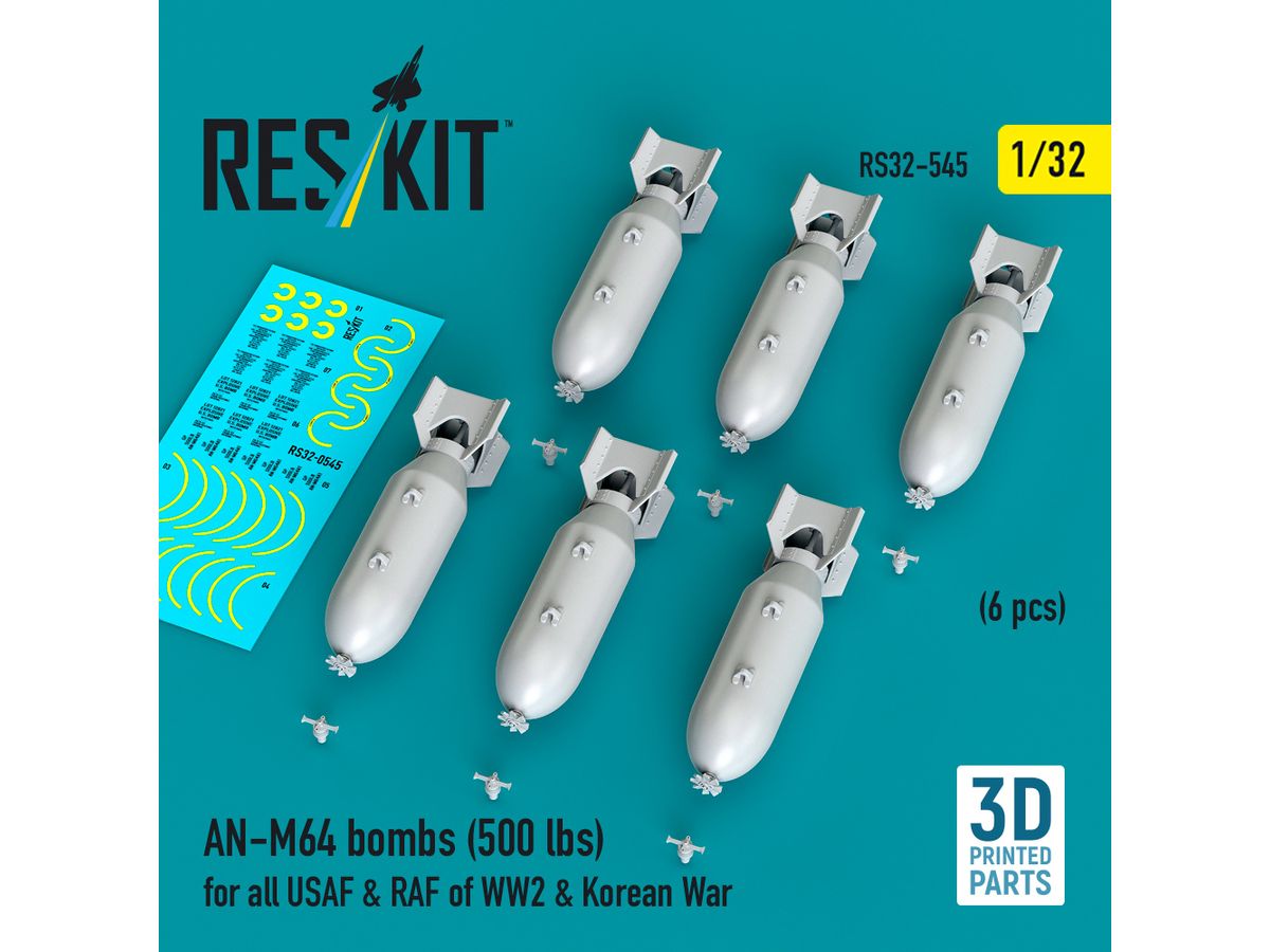 AN-M64 bombs (500 lbs) WW2 & Korean War (6 pcs) (3D Printed)