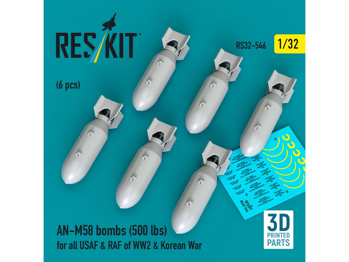AN-M58 bombs (500 lbs) WW2 & Korean War (6 pcs) (3D Printed)