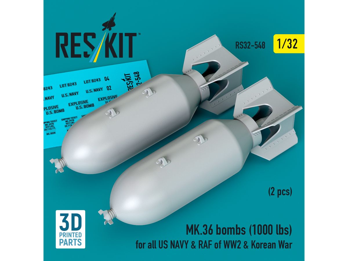MK.36 bombs (1000 lbs) WW2 & Korean War (2 pcs) (3D Printed)