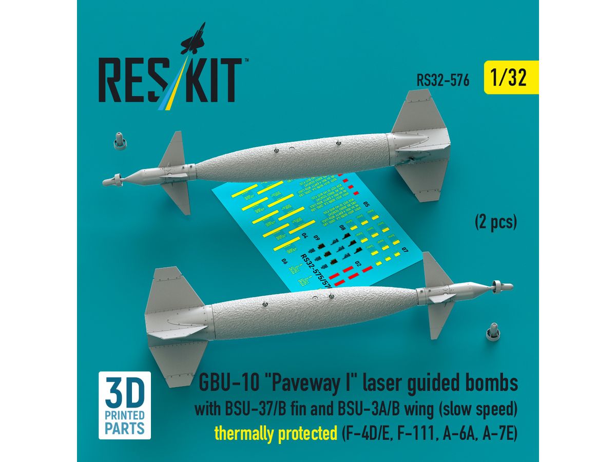 GBU-10 Paveway I laser guided bombs with BSU-37/B fin and BSU-3A/B wing (slow speed) thermally protected (2 pcs)(3D Printed)