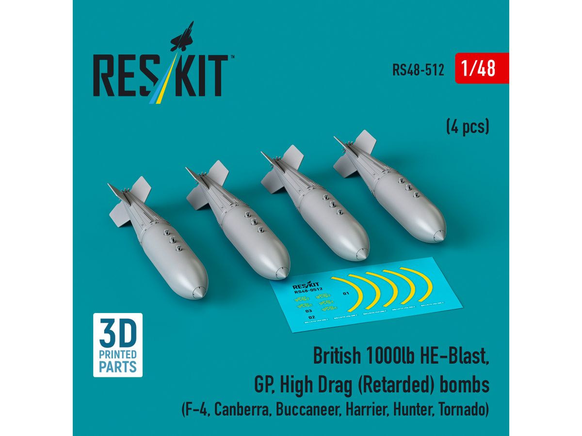 British 1000lb HE-Blast, GP, High Drag (Retarded) bombs (4 pcs)