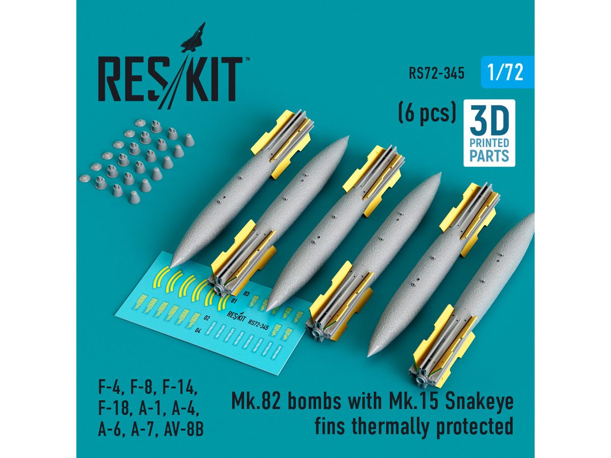 Mk.82 bombs with Mk.15 Snakeye fins thermally protected (6 pcs) (3D Printed)