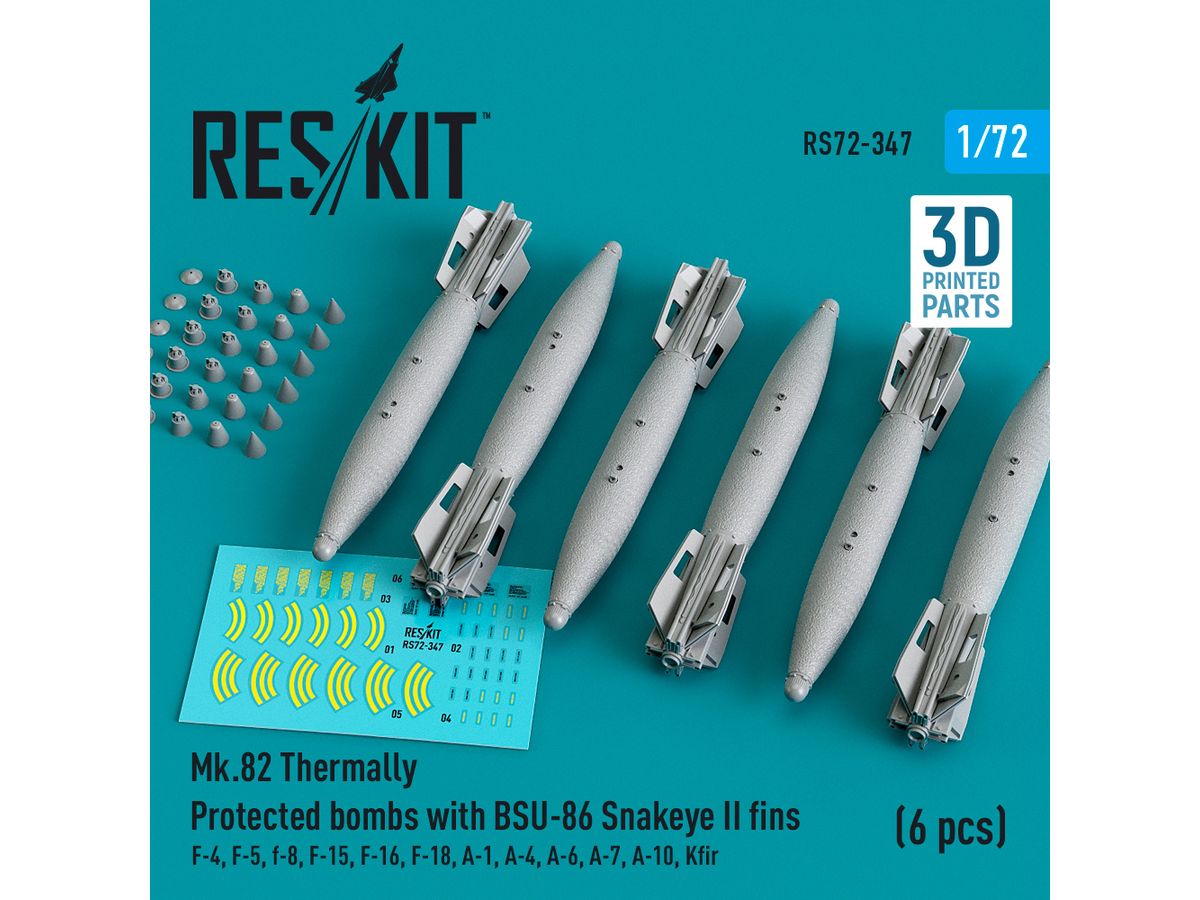 Mk.82 thermally protected bombs with BSU-86 Snakeye II fins (6 pcs) (3D Printed)
