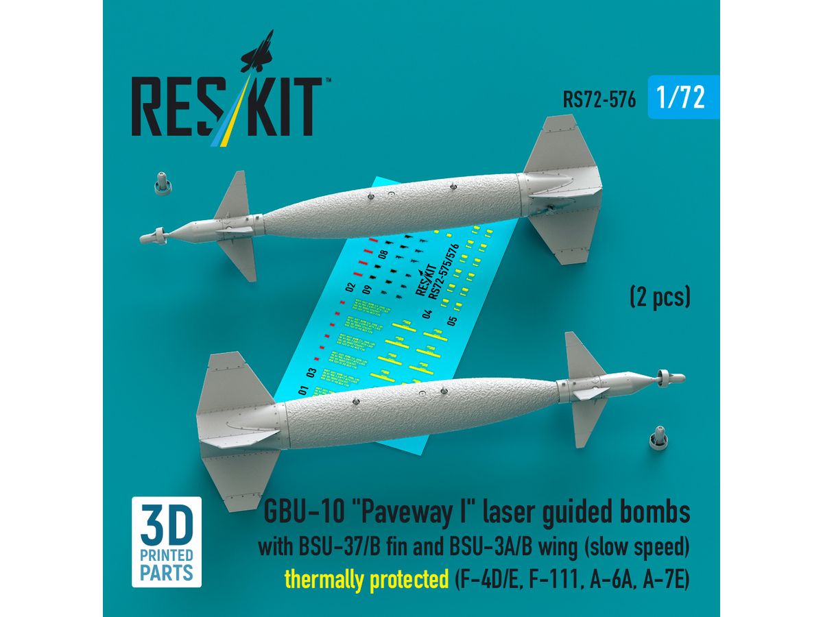 GBU-10 Paveway I laser guided bombs with BSU-37/B fin and BSU-3A/B wing (slow speed) thermally protected (2 pcs) (3D Printed)