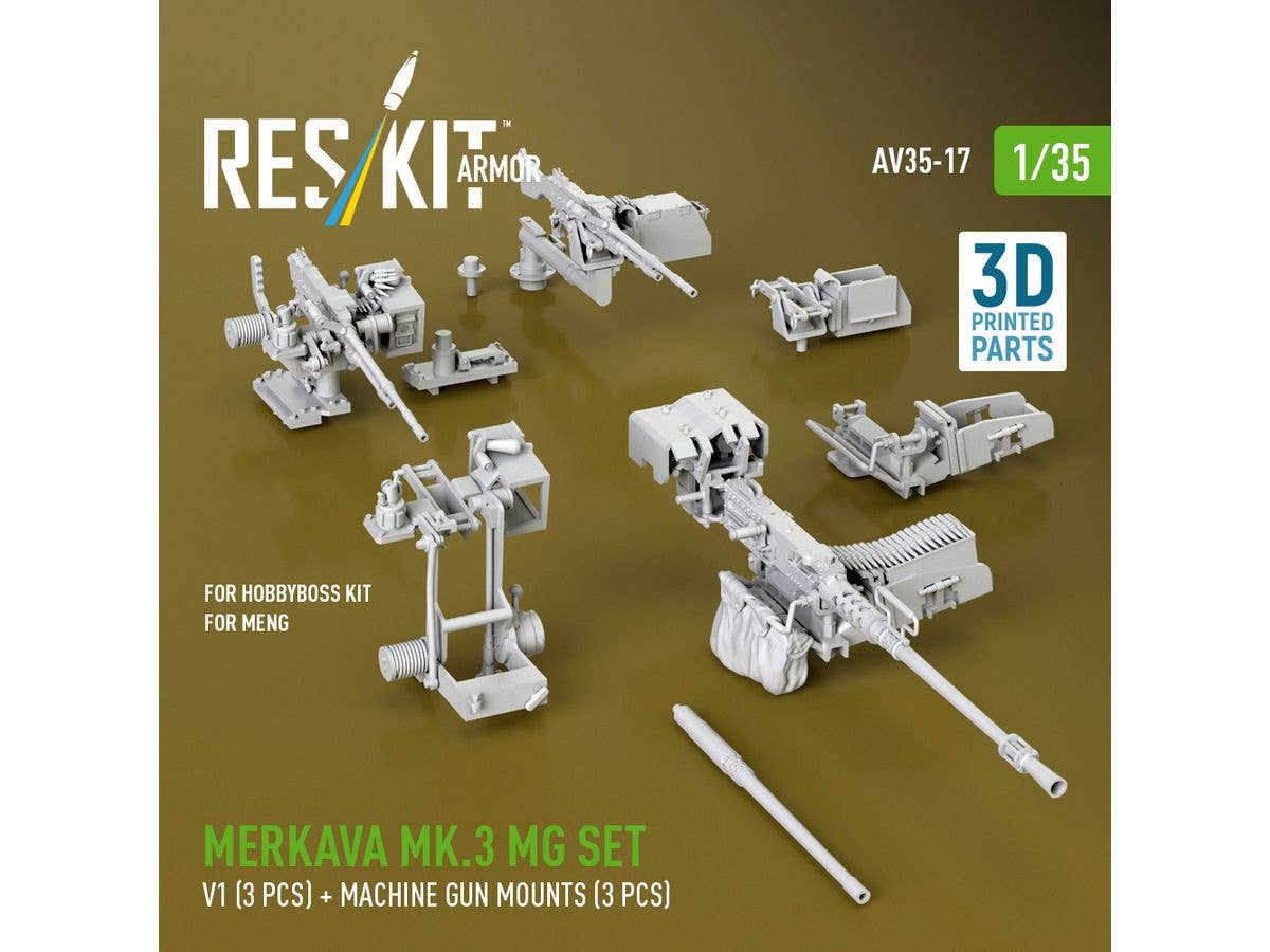 Merkava Mk.3 MG set, V1 (3 pcs) + machine gun mounts (3 pcs) for Meng/HobbyBoss kit (3D Printed)