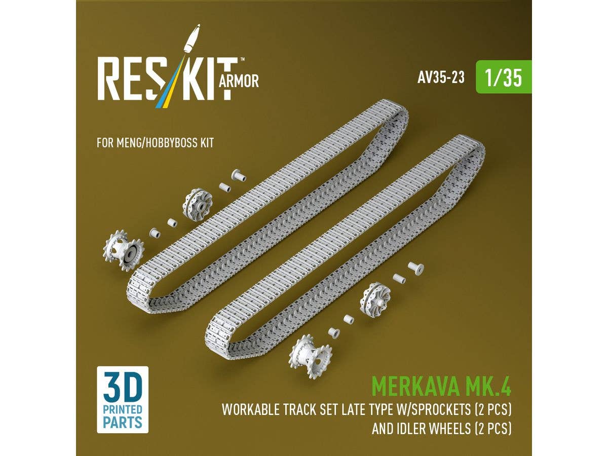 Merkava Mk.4 Workable track set late type w/Sprockets (2 pcs) and idler wheels (2 pcs) for Meng/HobbyBoss kit (3D Printed)