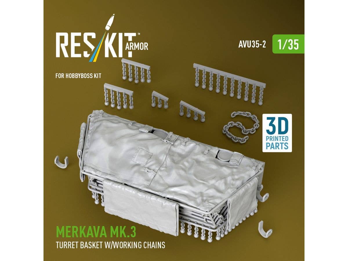 Merkava Mk.3 turret basket w/working chains for HobbyBoss kit (3D Printed)