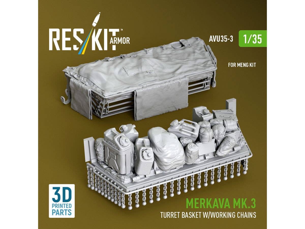 Merkava Mk.3 turret basket w/working chains for Meng kit (3D Printed)