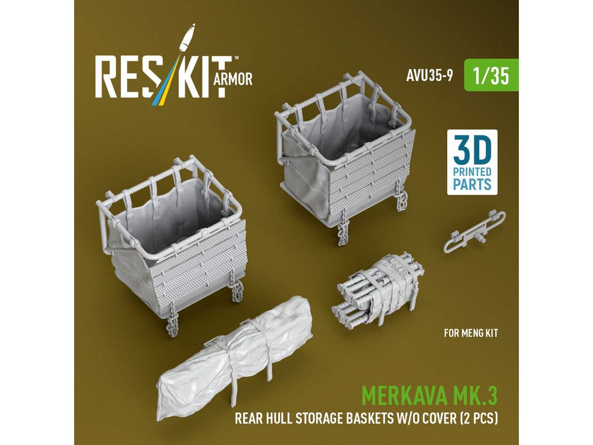 Merkava Mk.3 rear hull storage baskets w/o cover (2 pcs) for Meng kit (3D Printed)