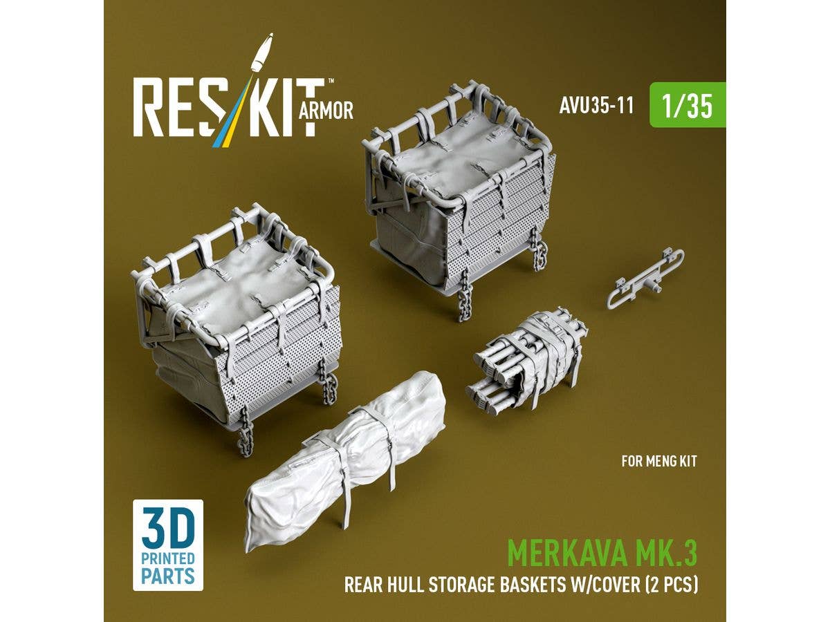 Merkava Mk.3 rear hull storage baskets w/cover (2 pcs) for Meng kit (3D Printed)