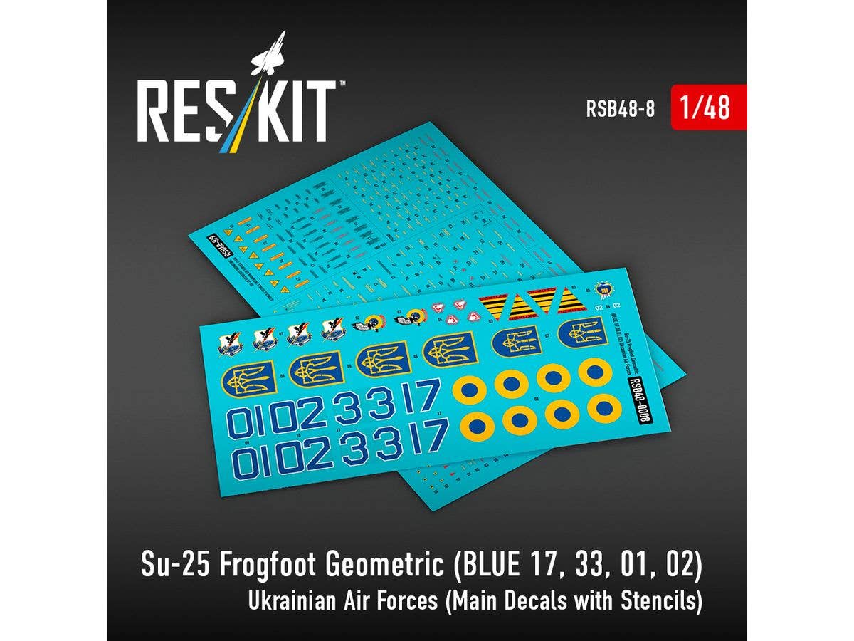 Su-25 Frogfoot Geometric (BLUE 17, 33, 01, 02) Ukrainian Air Forces (Main Decals with Stencils)