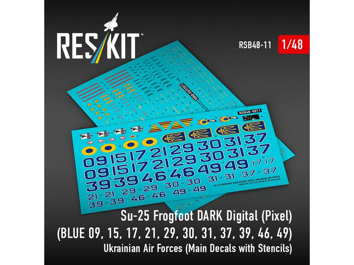 Su-25 Frogfoot DARK Digital (Pixel) (BLUE 09, 15, 17, 21, 29, 30, 31, 37, 39, 46, 49) Ukrainian Air Forces (Main Decals with Stencils)