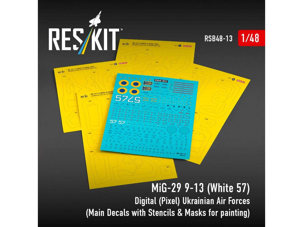 MiG-29 9-13 (White 57) Digital (Pixel) Ukrainian Air Forces (Main Decals with Stencils & Masks for painting 4 pcs) for GWH kit