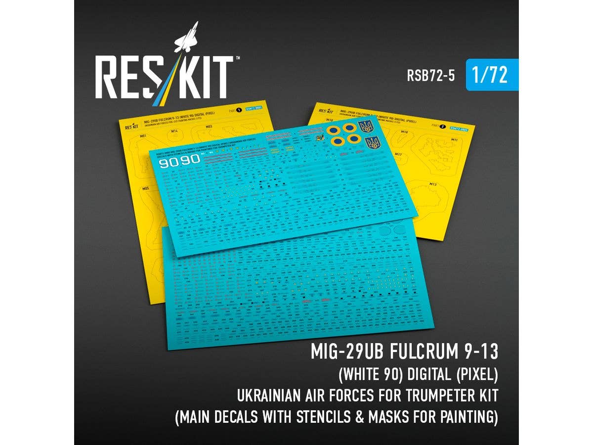 MiG-29UB Fulcrum 9-13 (White 90) Digital (Pixel) Ukrainian Air Forces for Trumpeter kit (Main Decals with Stencils & Masks for painting)
