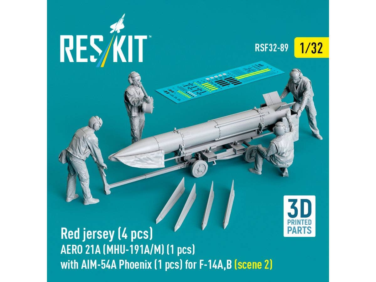 Red jersey (4 pcs) AERO 21A (MHU-191A/M) (1 pcs) with AIM-54A Phoenix (1 pcs) for F-14A,B (scene 2) (3D Printed)