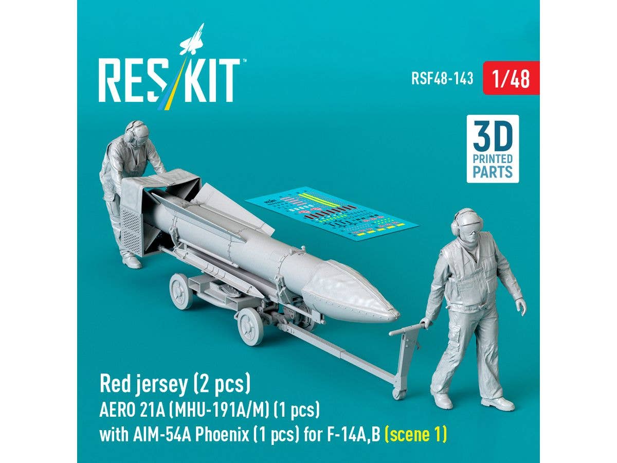 Red jersey (2pcs) AERO 21A (MHU-191A/M) (1pcs) with AIM-54A Phoenix (1pcs) for F-14A,B (scene 1) (3D Printed)