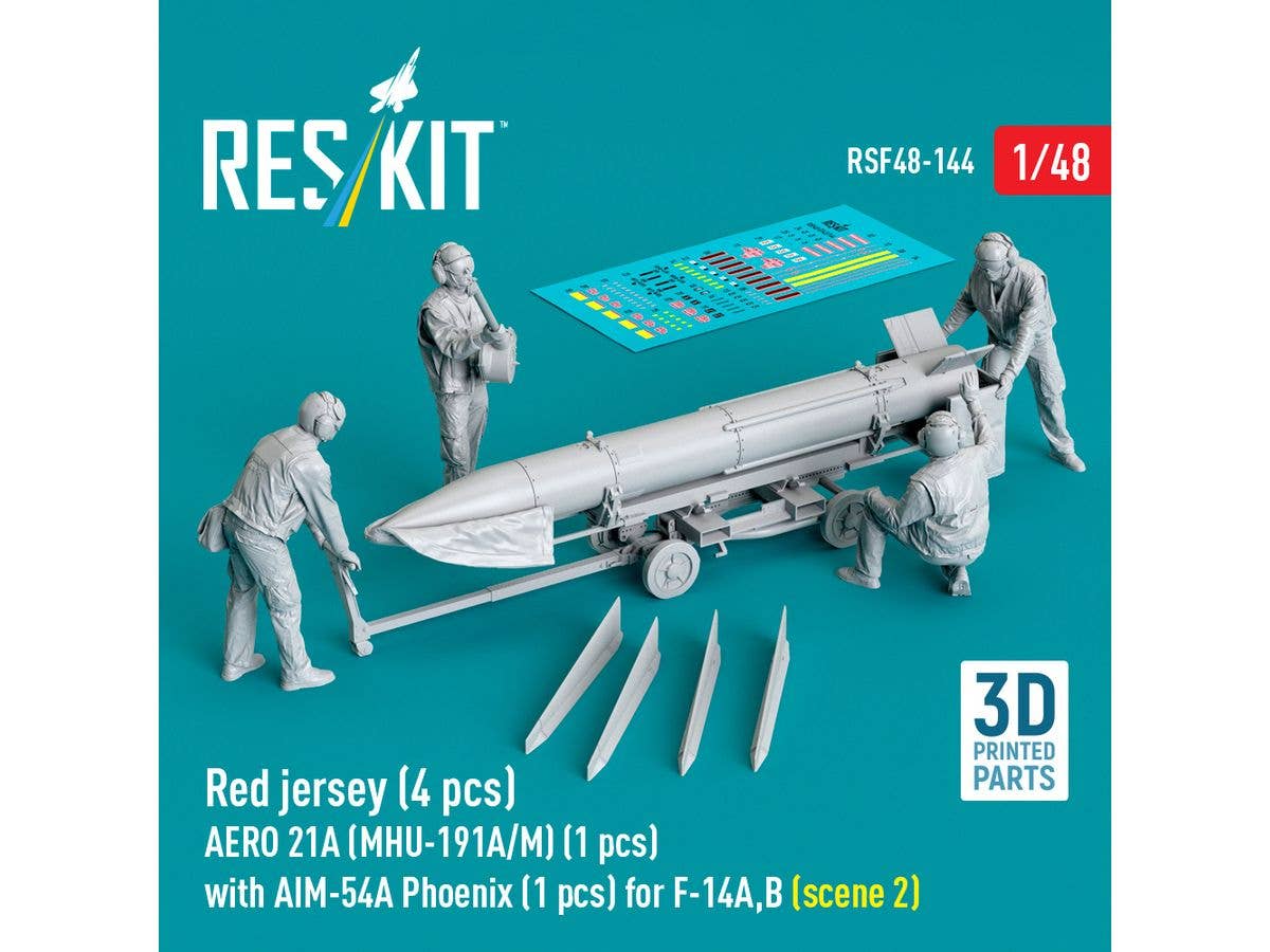 Red jersey (4pcs) AERO 21A (MHU-191A/M) (1pcs) with AIM-54A Phoenix (1pcs) for F-14A,B (scene 2) (3D Printed)