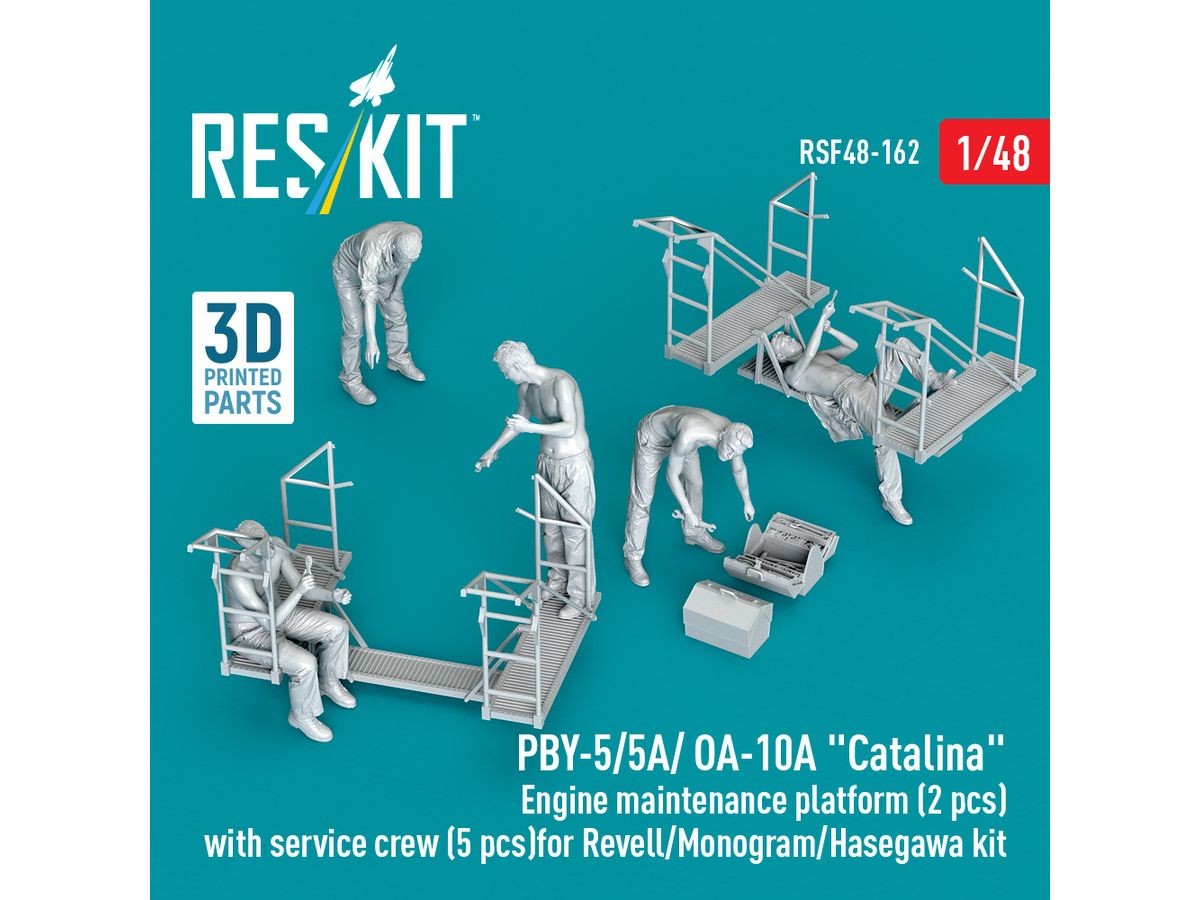 PBY-5/5A/ OA-10A Catalina Engine maintenance platform (2 pcs) with service crew (5 pcs) for Revell/Monogram/Hasegawa kit (3D Printed)