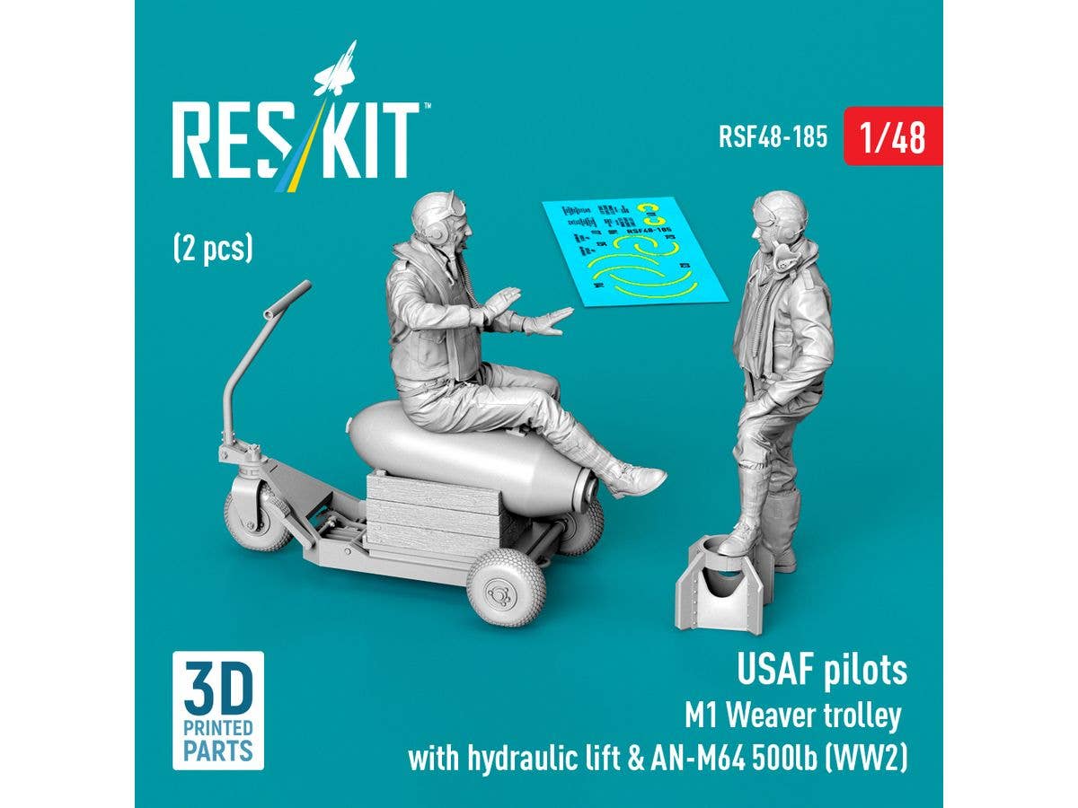 USAF pilots (2pcs) & M1 Weaver trolley with hydraulic lift & AN-M64 500lb (WW2) (3D Printed)