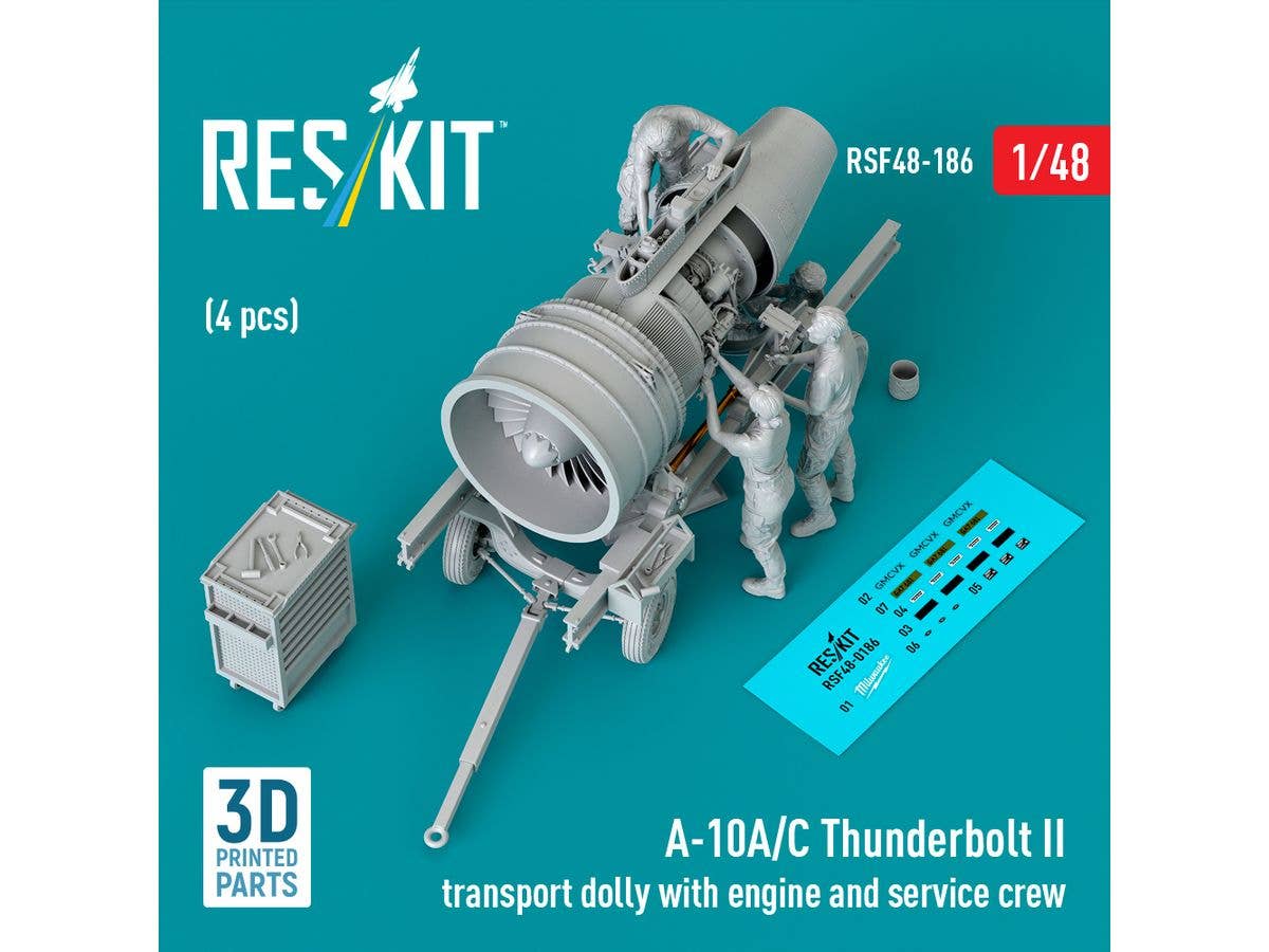 A-10A/C Thunderbolt II transport dolly with engine and service crew (4 pcs) (3D Printed)