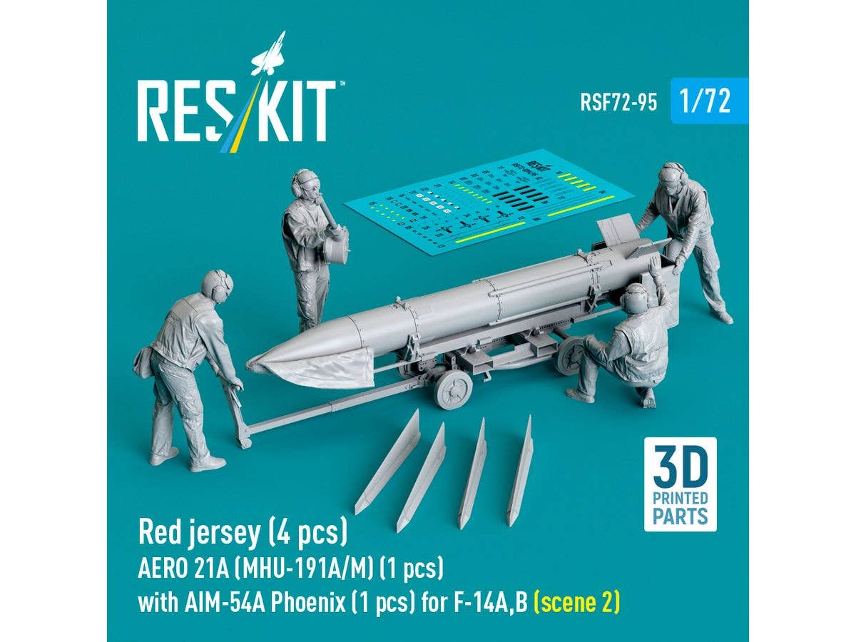 Red jersey (4 pcs) AERO 21A (MHU-191A/M) (1 pcs) with AIM-54A Phoenix (1 pcs) for F-14A,B (scene 2) (3D Printed)